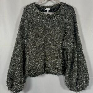 Leith Sparkly Tinsel Sweater Large Crew Neck Balloon Sleeve Festive Oversized